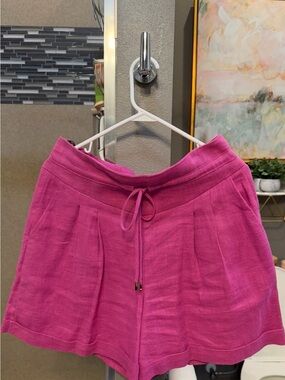 High Waist Pink Women's Shorts with Drawstring